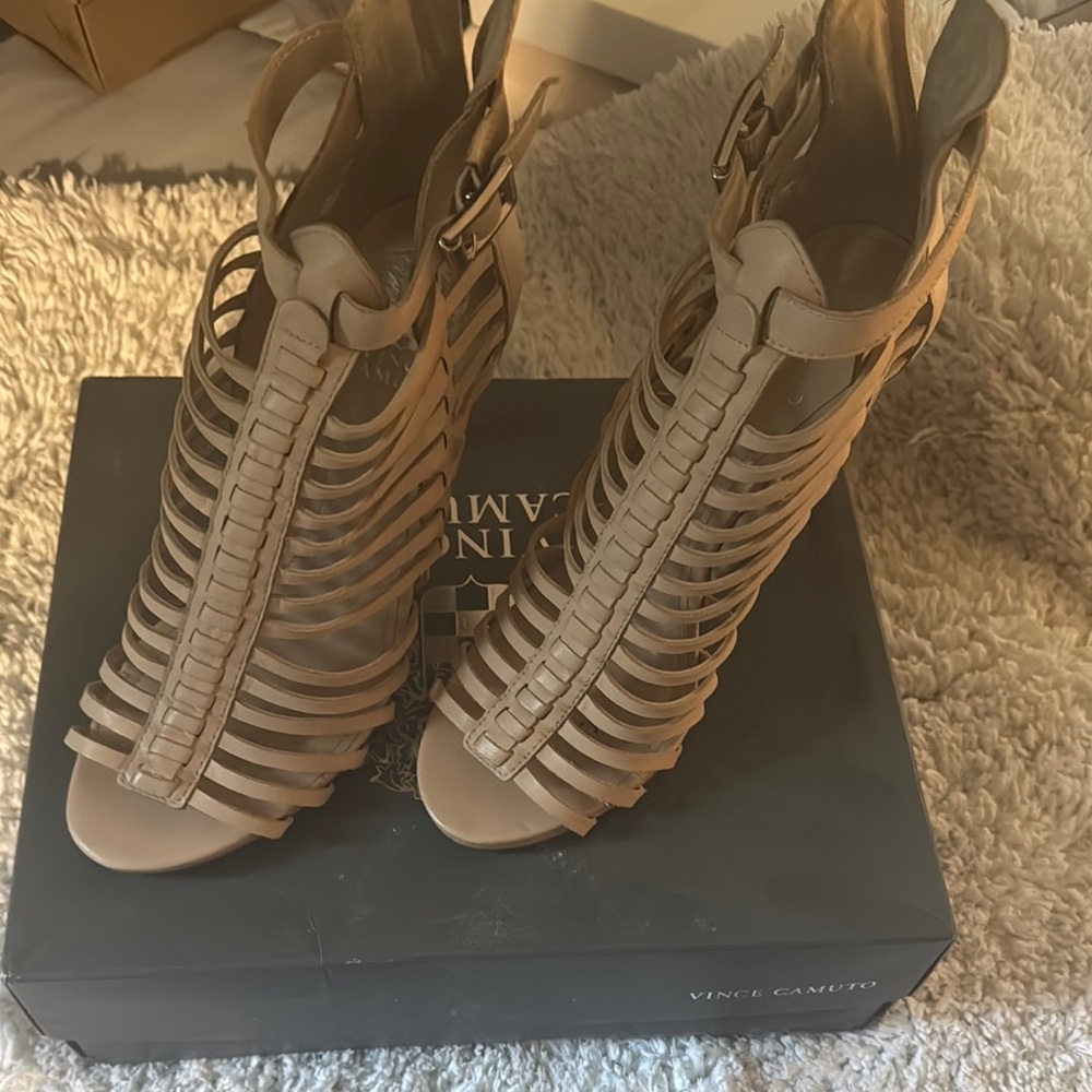 Vince Camuto Women's Barely There Remmie  Beige Heels